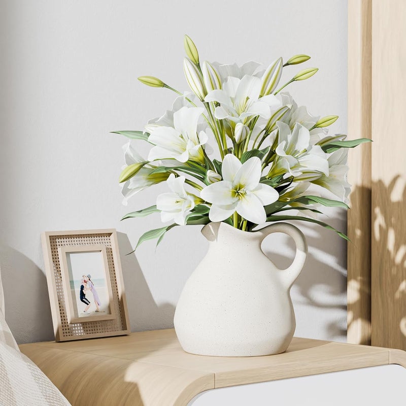 Zormon White Ceramic Pitcher Vase with Handle, Modern Farmhouse Jug Flower Vase for Home Decor, Centerpieces for Table, Living Room, Bedroom, Rustic Boho Decoration - Image 3